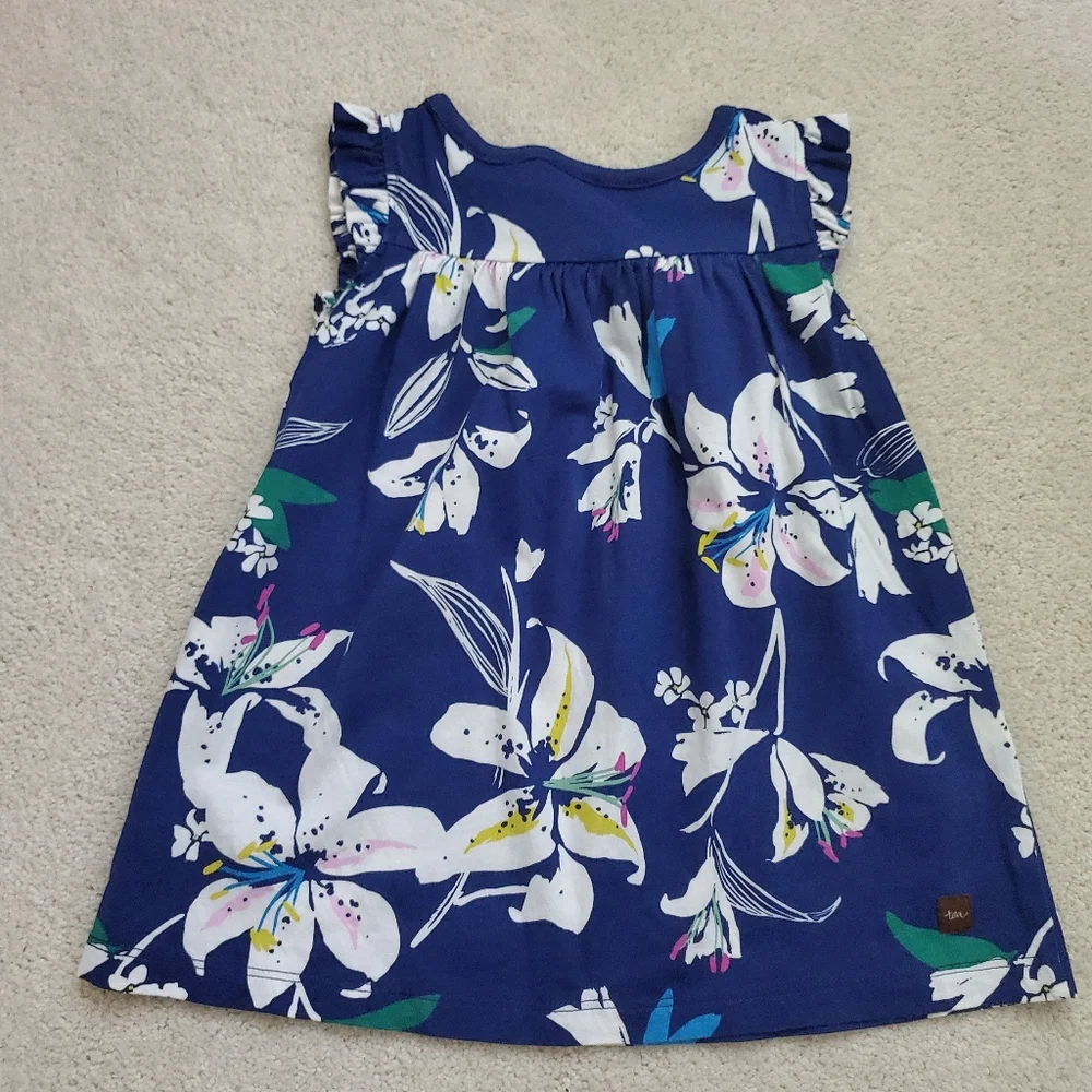 Tea Collection Girls Blue Floral Tropical Lillies Dress sz12-18m